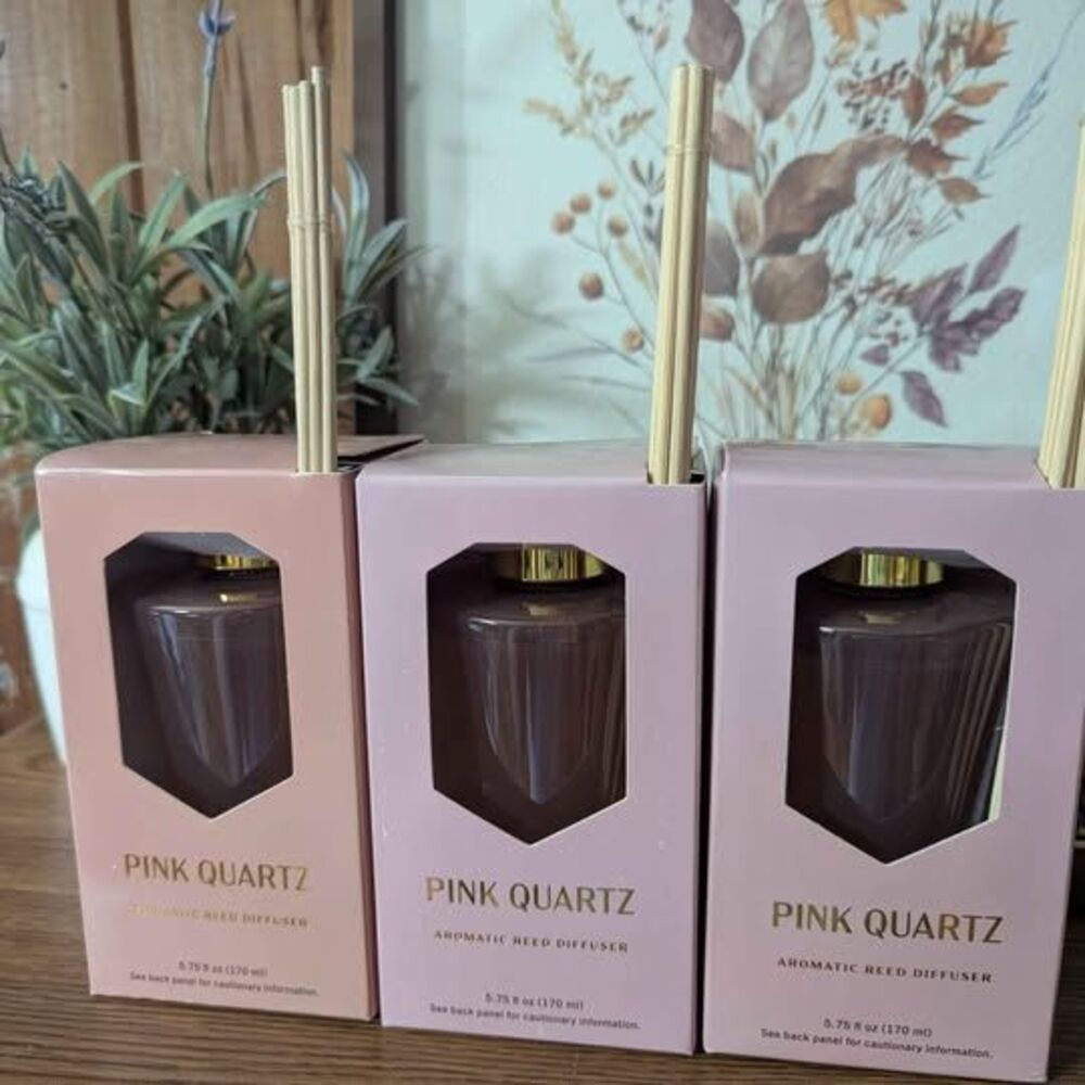 Bundle of World Market Gemstone Pink Quartz Diffuser Sets (bottle + sticks)